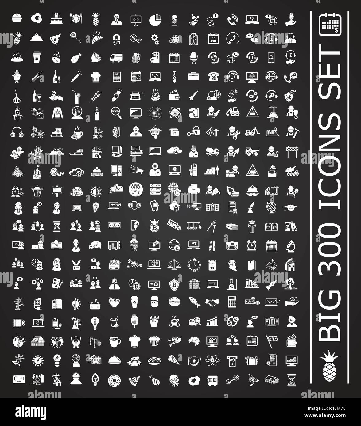 Big 300 icons set on black background for graphic and web design ...