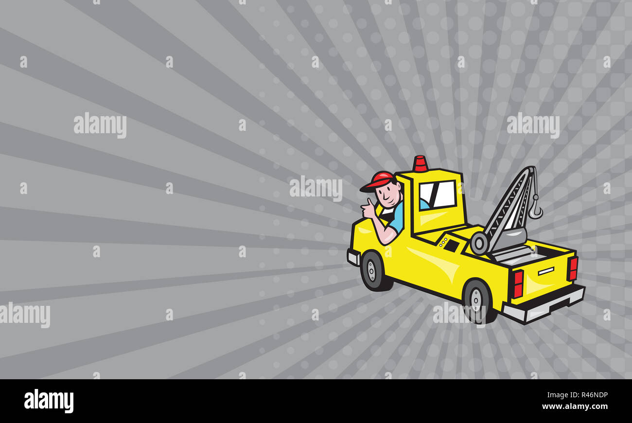 Business Card Tow Wrecker Truck Driver Thumbs Up Stock Photo