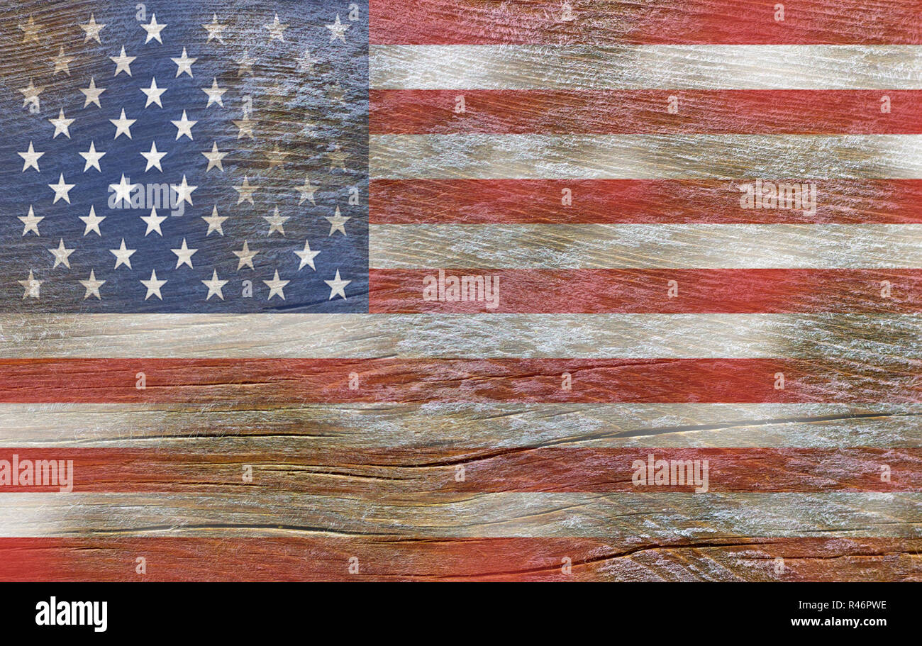 USA, American flag painted on old wood plank background Stock Photo - Alamy