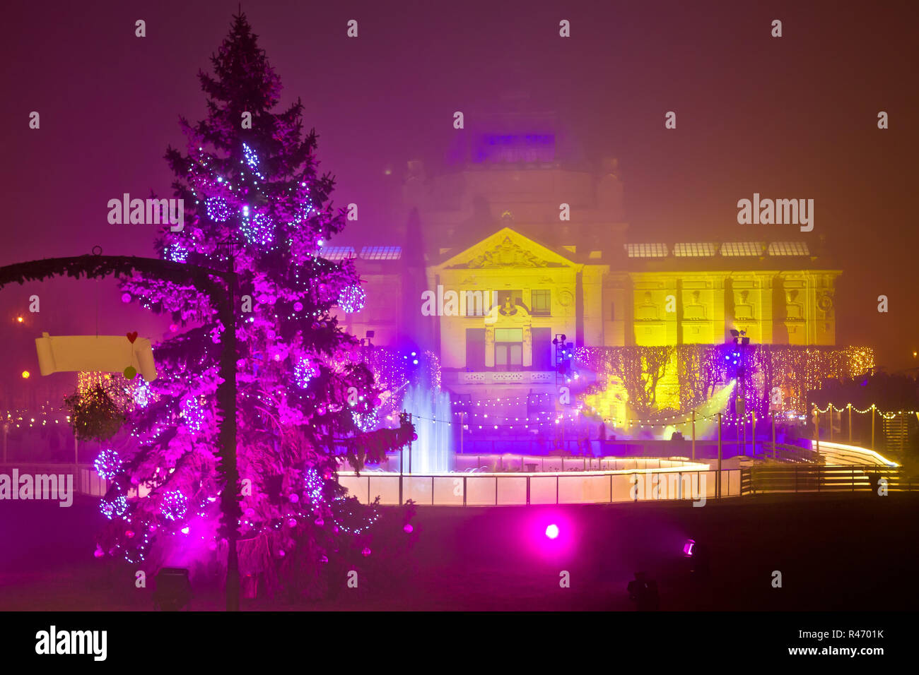 Zagreb in Christmas lights evening view Stock Photo