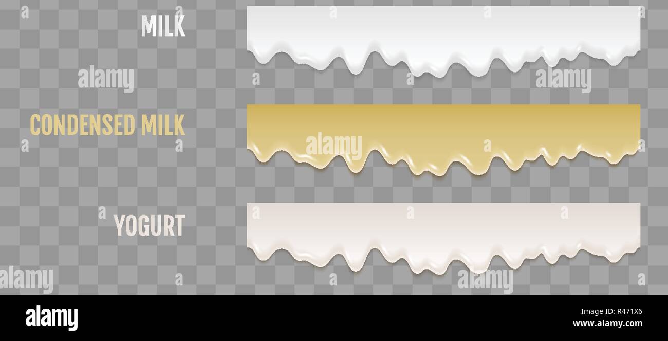 Liquid condensed milk, yogurt and condensed milk. Seamless pattern