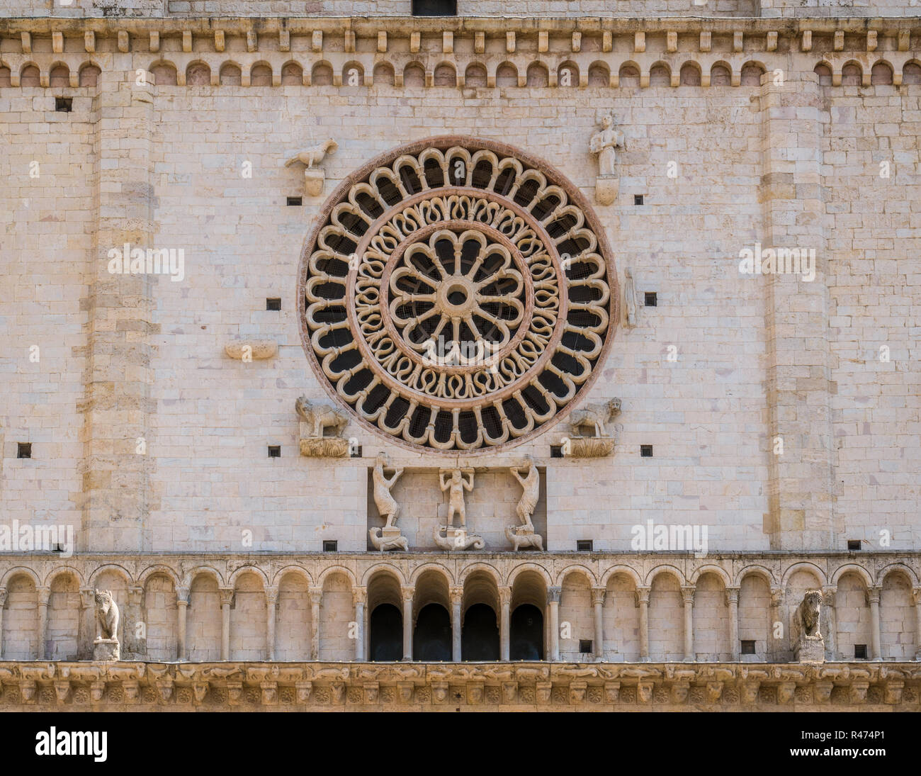 Rose window from the Cathedral of San Rufino in Assisi, Umbria, central Italy. Stock Photo