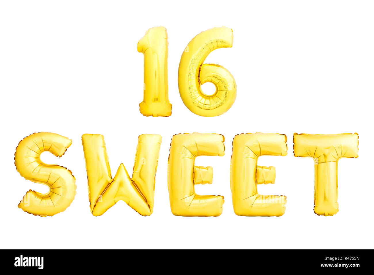 Birthday sweet 16 sign made of golden inflatable balloons isolated on