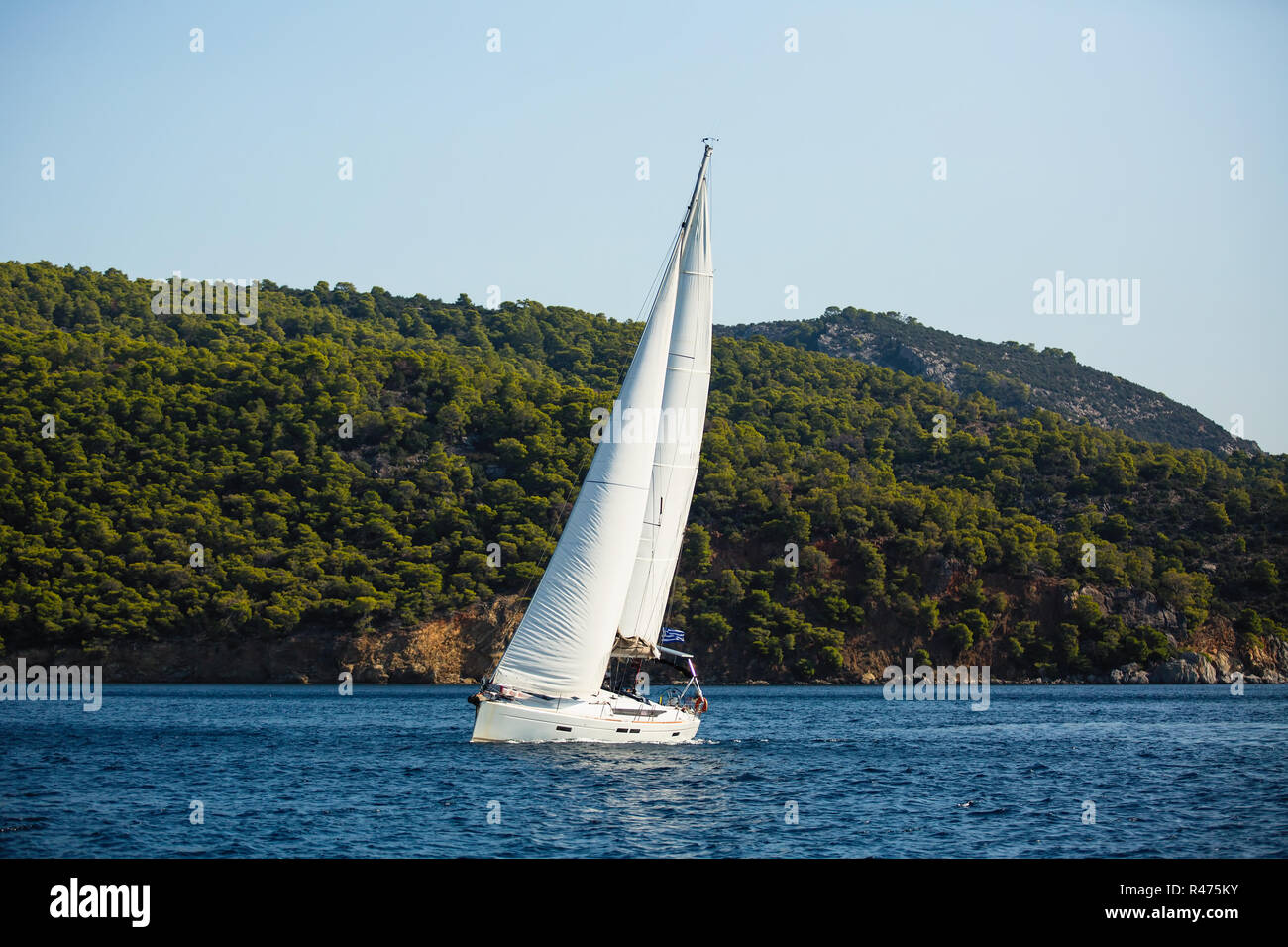 Sailing luxury yacht in Aegean Sea at Greece Stock Photo - Alamy