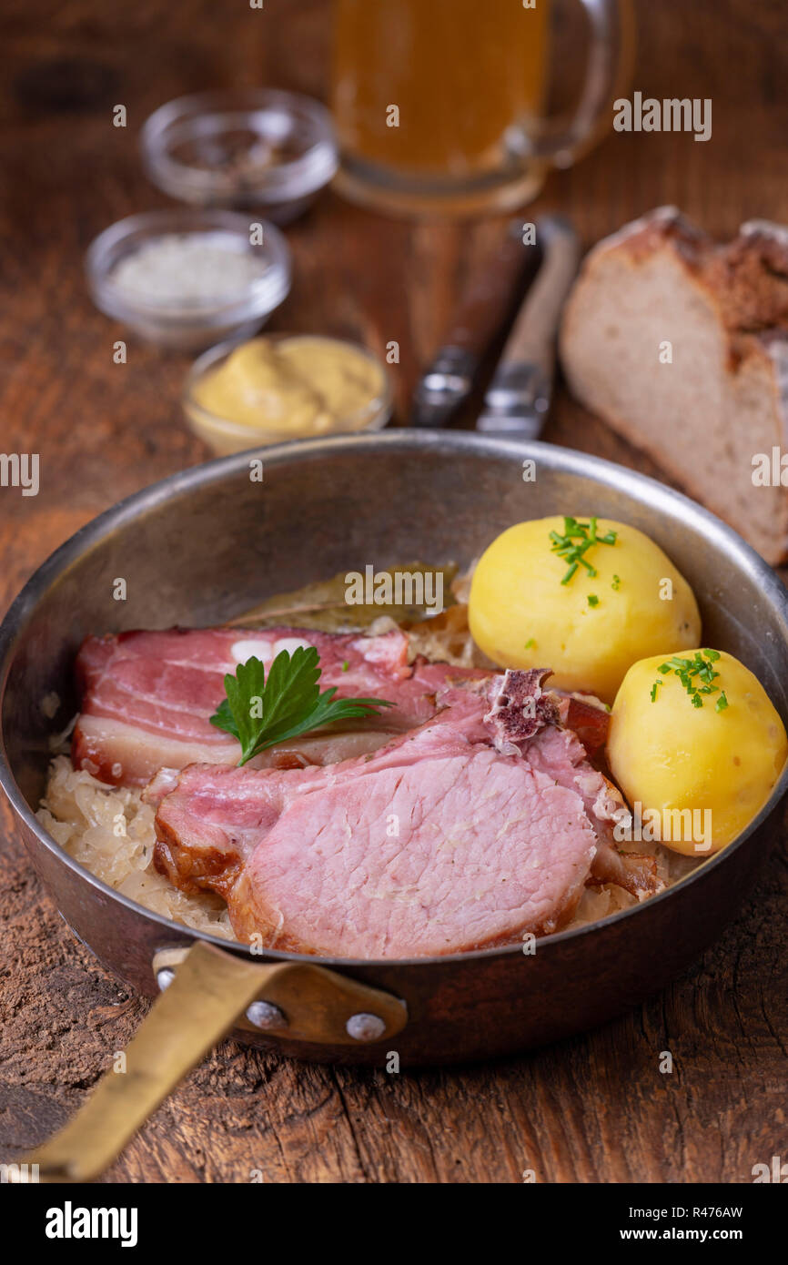 Closeup of a french choucroute dish on wood hi-res stock photography ...