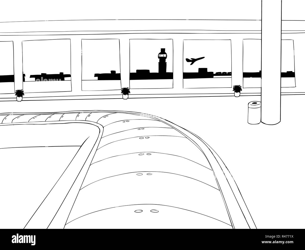 Airport baggage claim conveyor Black and White Stock Photos & Images ...