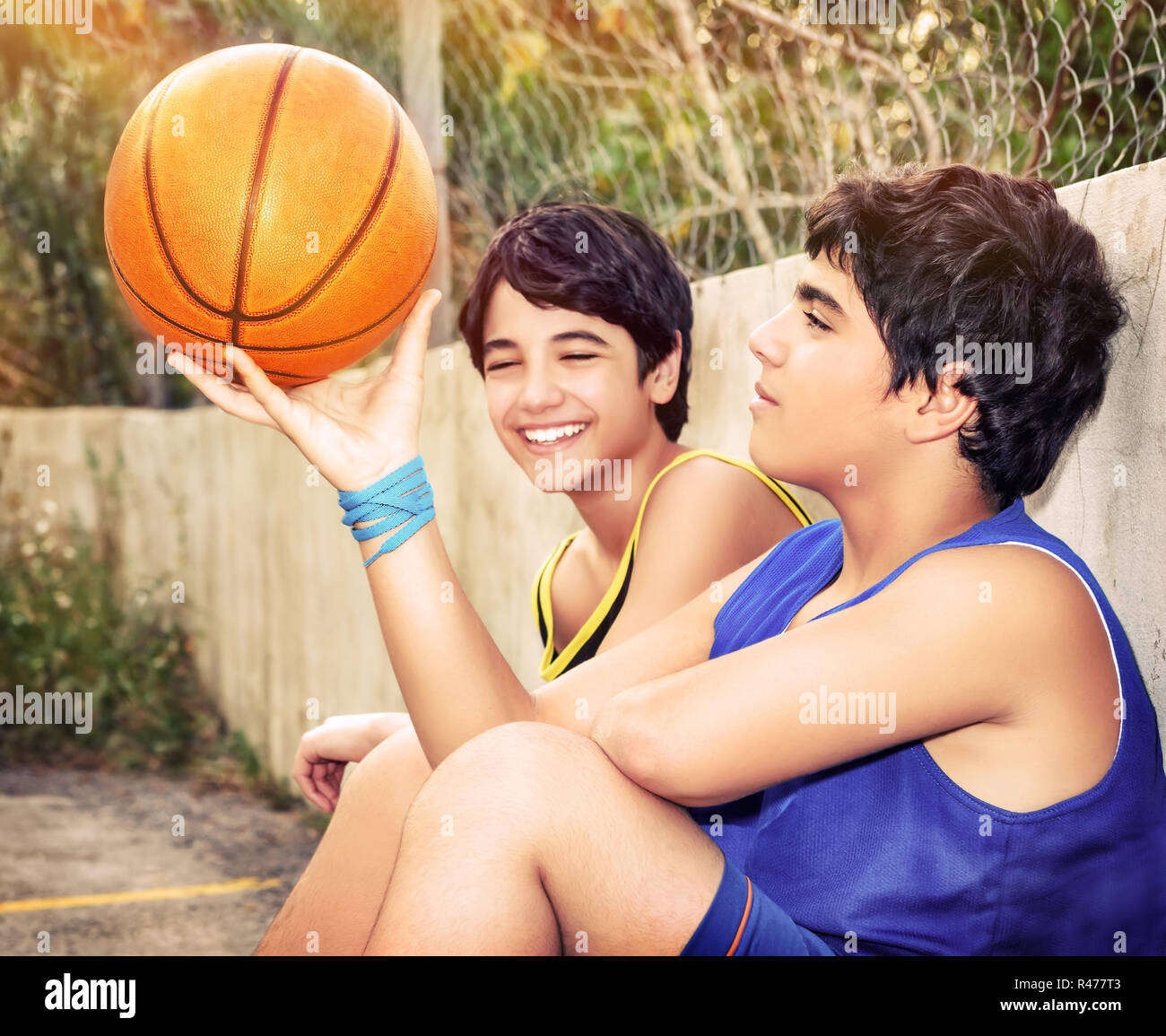 Happy basketball players Stock Photo Alamy