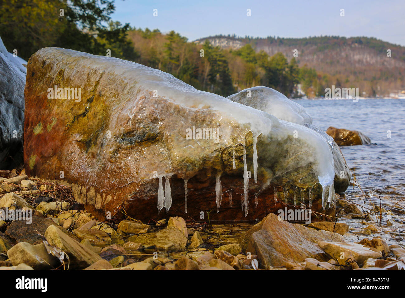 Rock on Lake Champlain near Plattsburgh, New York Stock Photo Alamy
