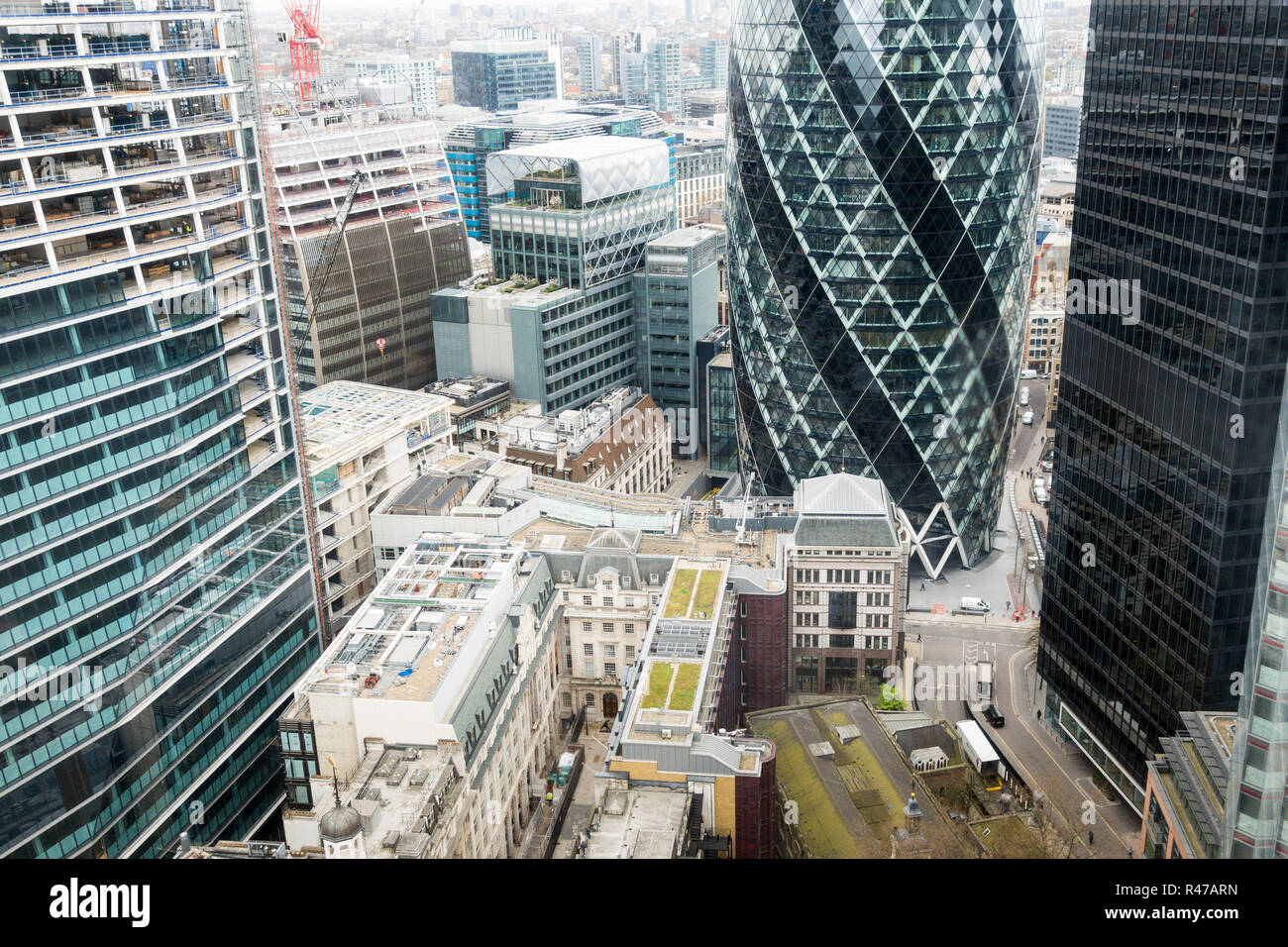 City Social, London, London uk, Tower 42, View from level 24 gherkin on a grey day Stock Photo
