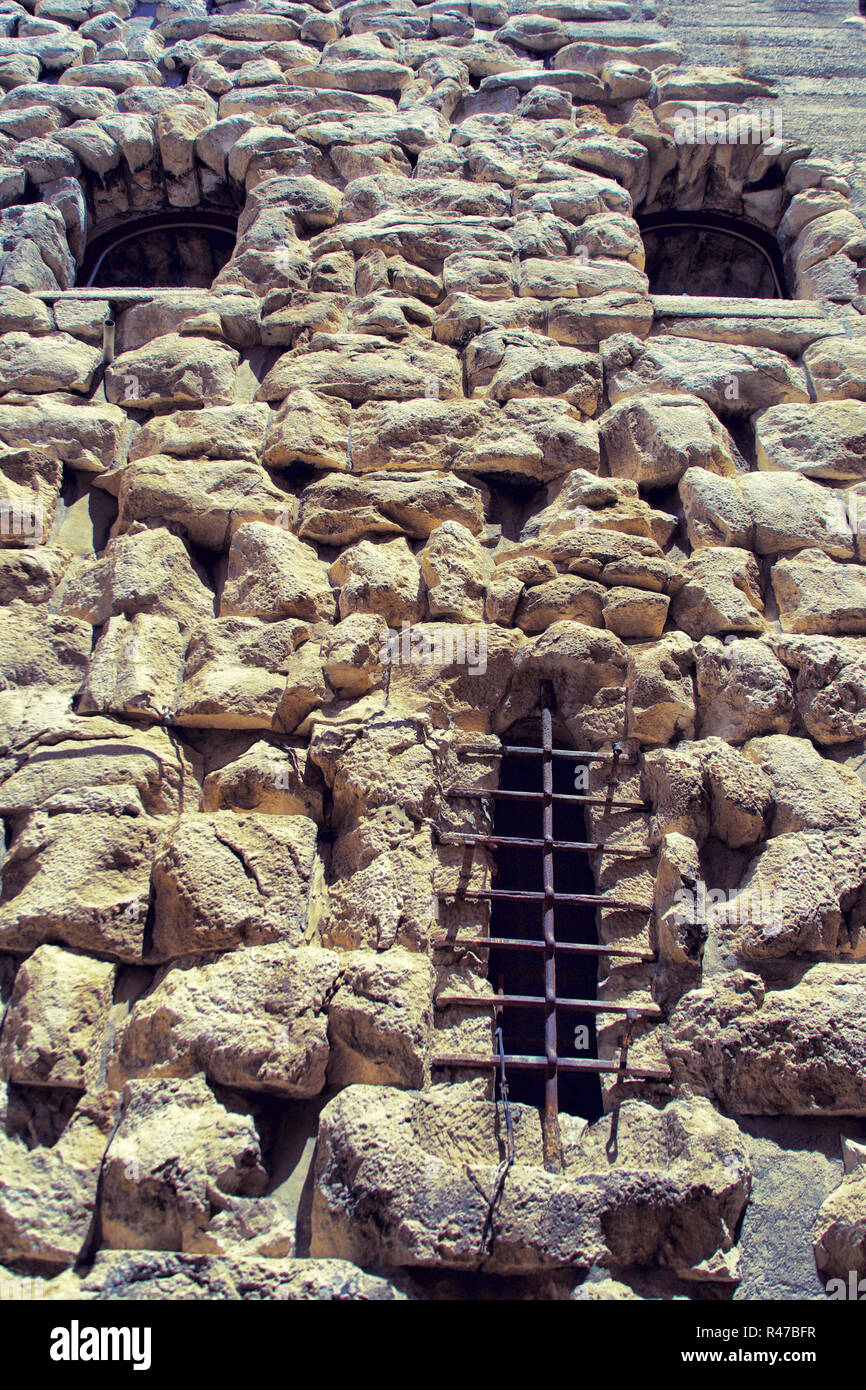 Vintage old window with lattice metal bars Stock Photo - Alamy