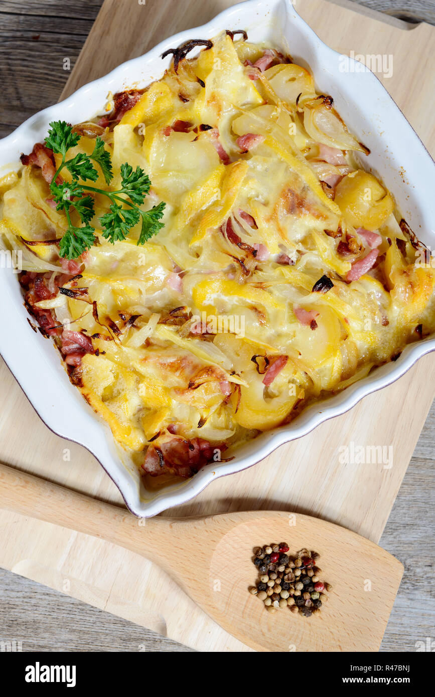 French Traditional Potato Gratin Tartiflette Of Savoie Stock Photo