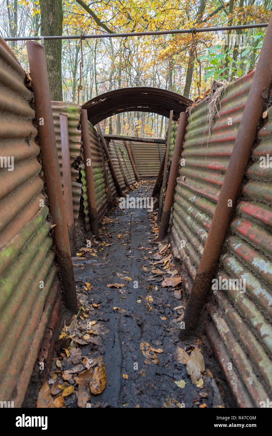 Original British WW1 trench at Sanctuary Wood, Ypres Salient Stock Photo