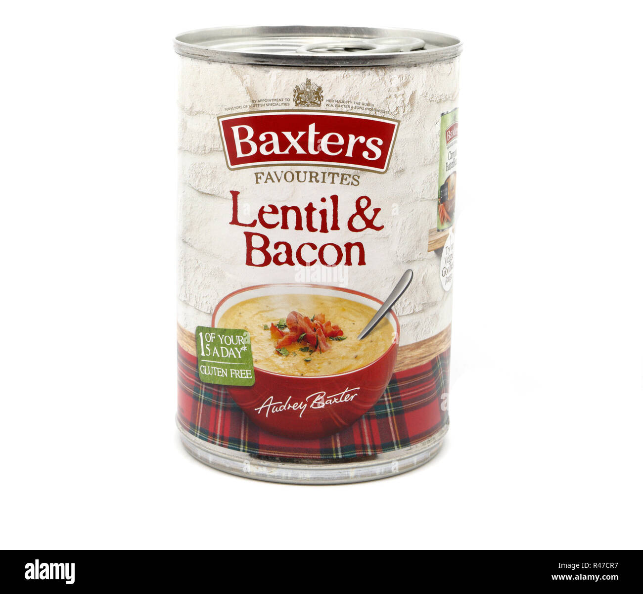 Tin can of Baxters Lentil and Bacon soup Stock Photo