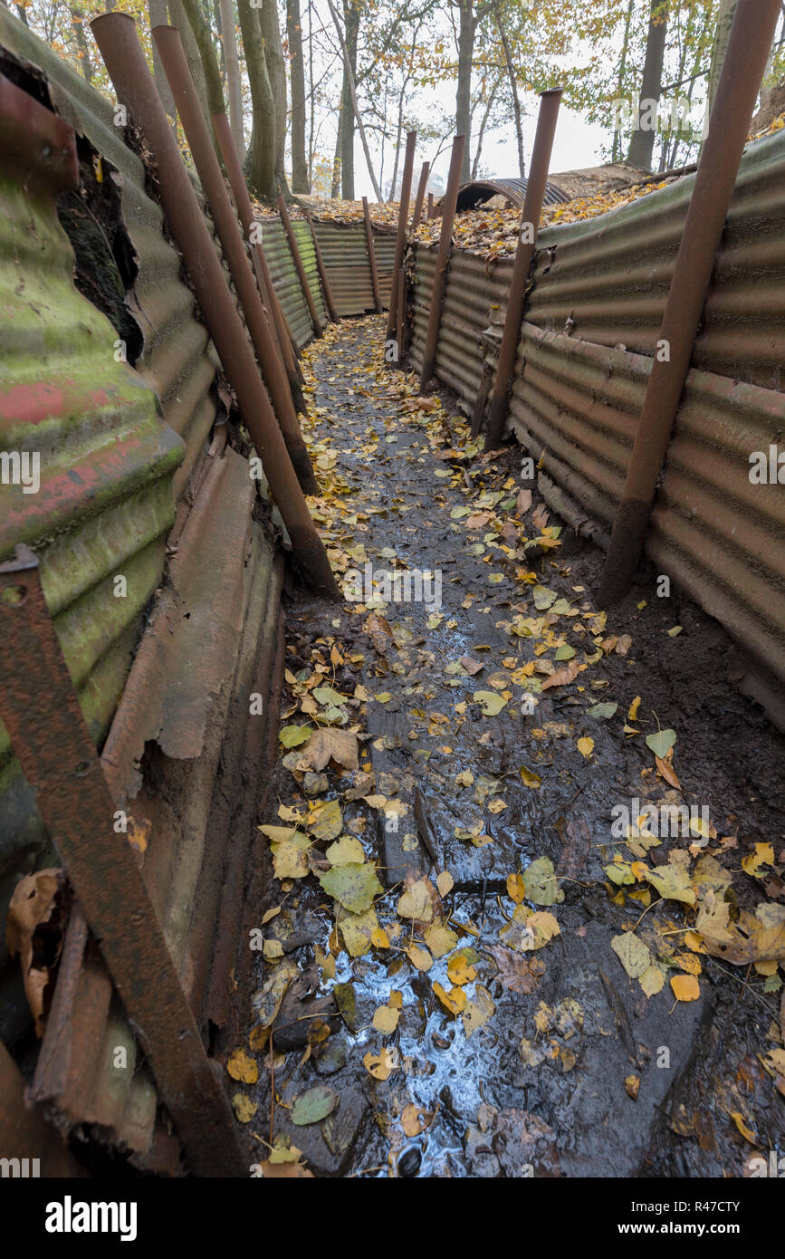 Original British WW1 trench at Sanctuary Wood, Ypres Salient Stock Photo