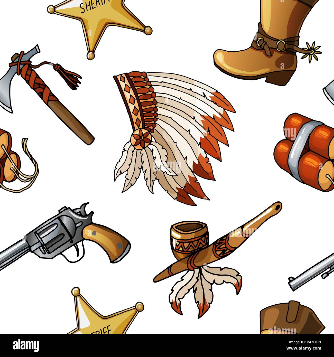 Seamless vector cowboys and indians pattern boy kid textile design ...
