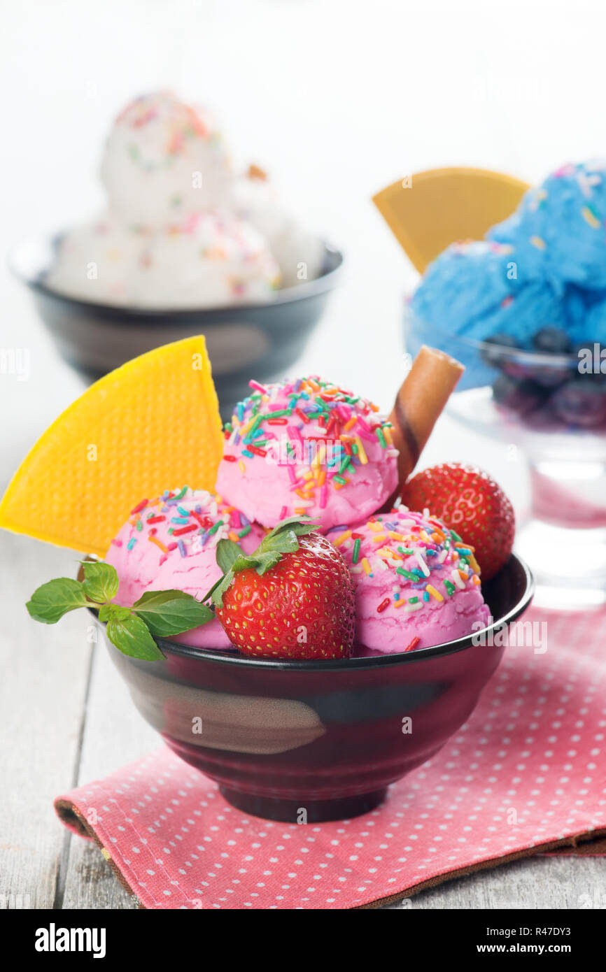 Various ice cream in bowl Stock Photo Alamy