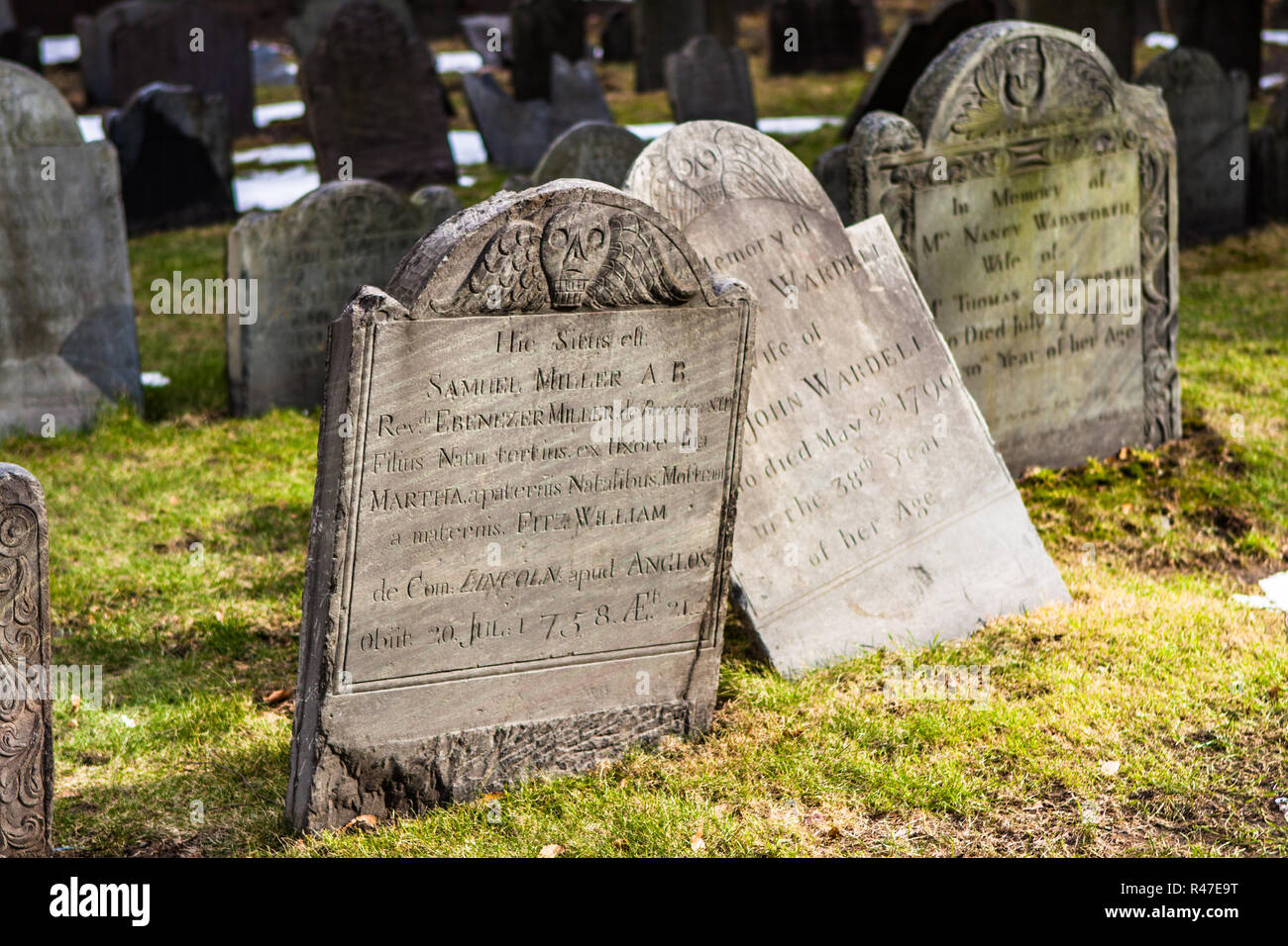 The Kings Chapel Burying Ground in Boston, MA Stock Photo