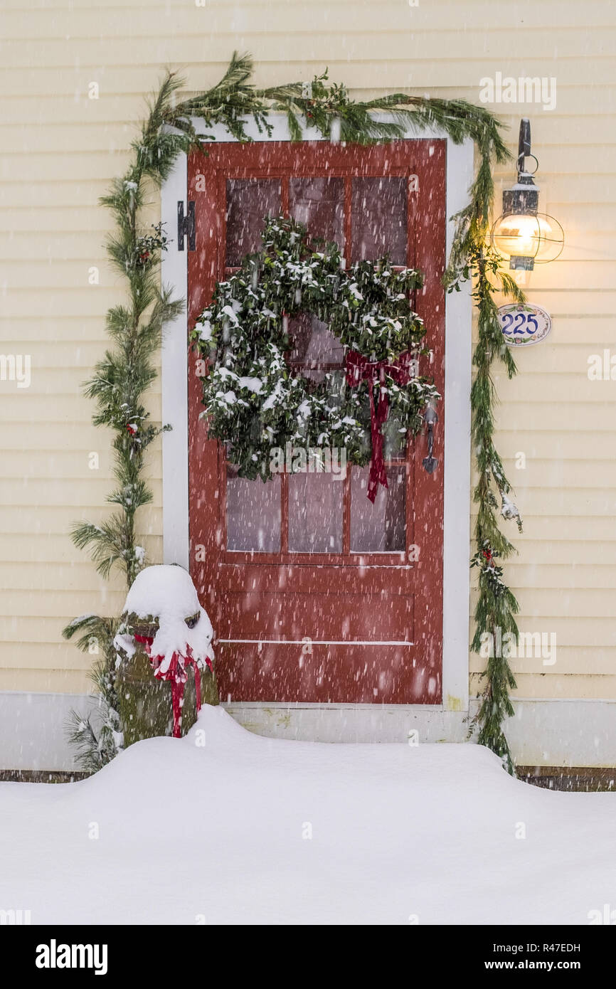 A door decorated for the Christmas holidays Stock Photo