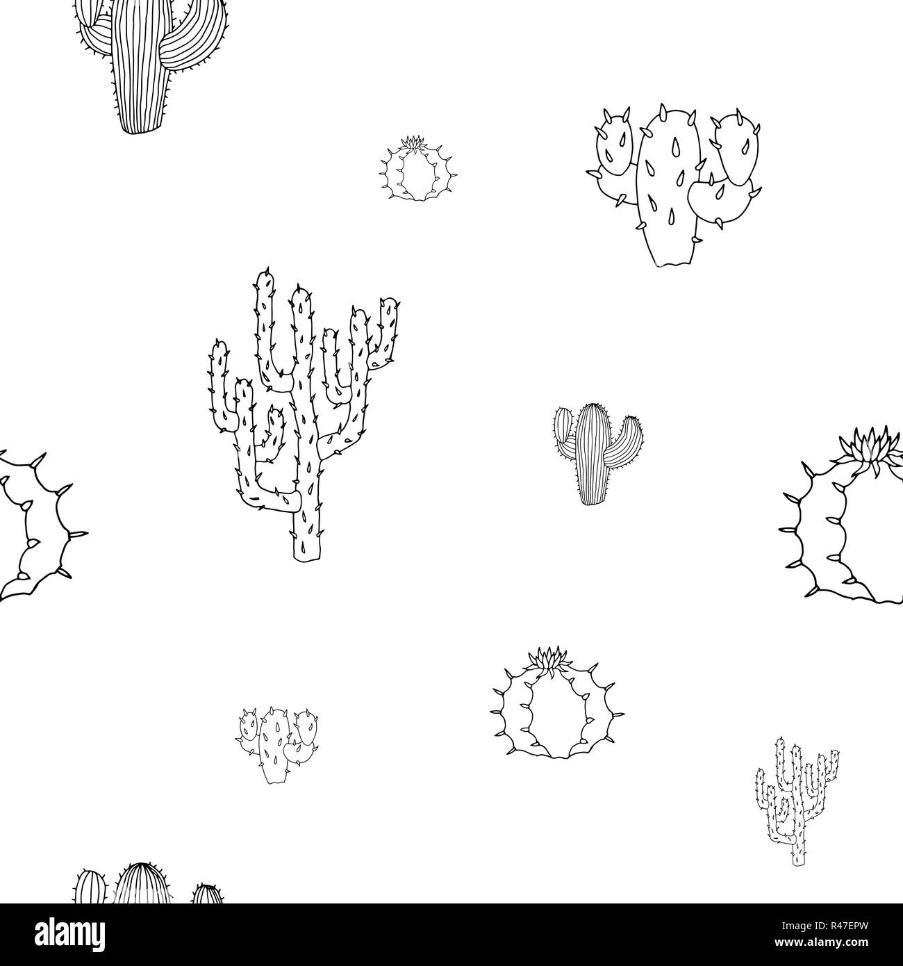 Vector seamless pattern with cactuses isolated on white background Stock Vector