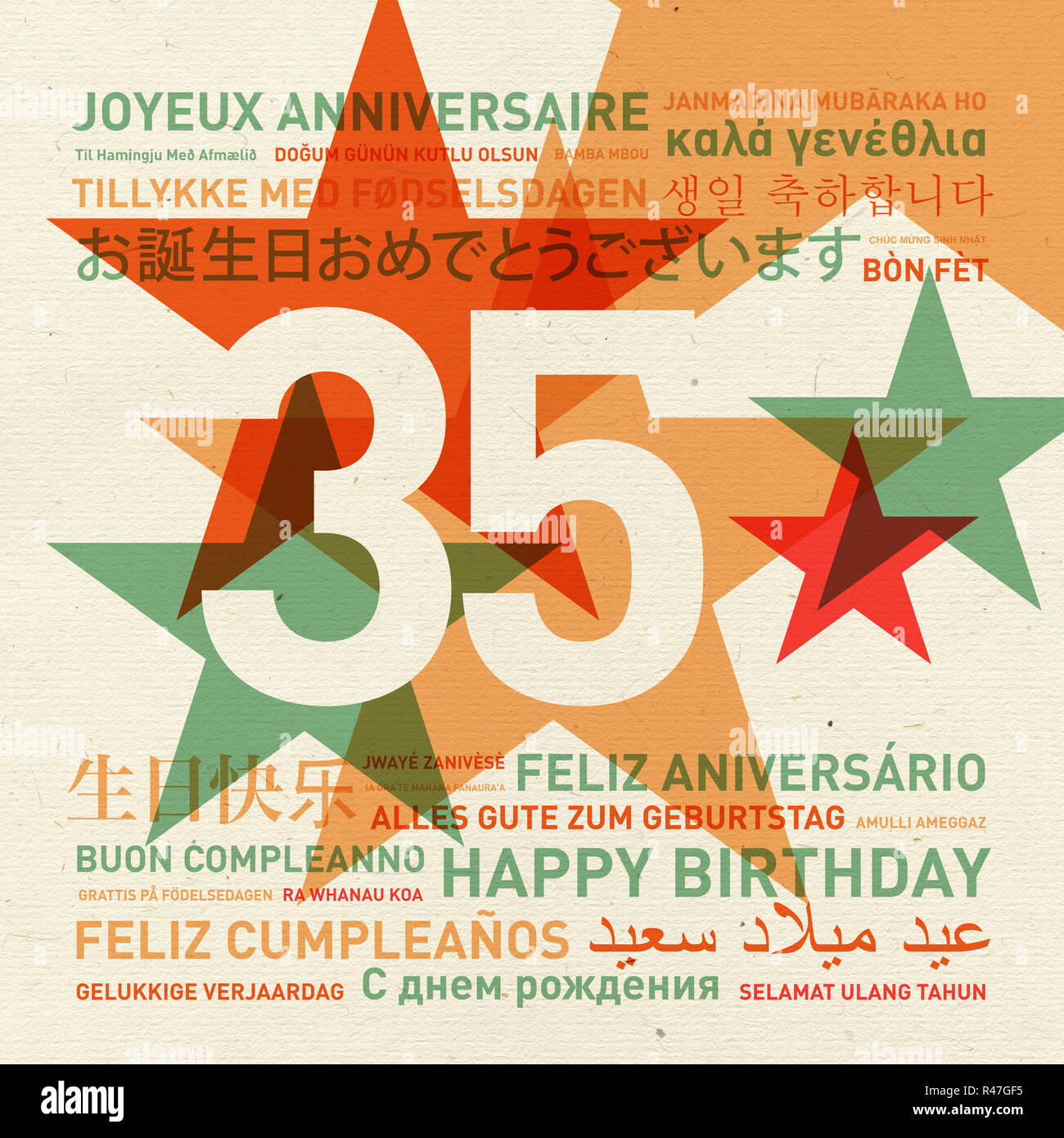 35th anniversary happy birthday card from the world Stock Photo