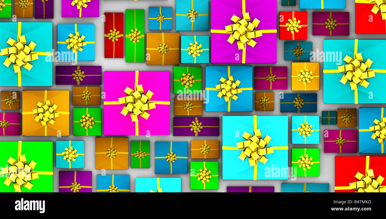 Rows of wrapped presents hires stock