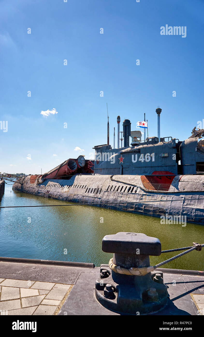Submarine at the bollard. Stock Photo