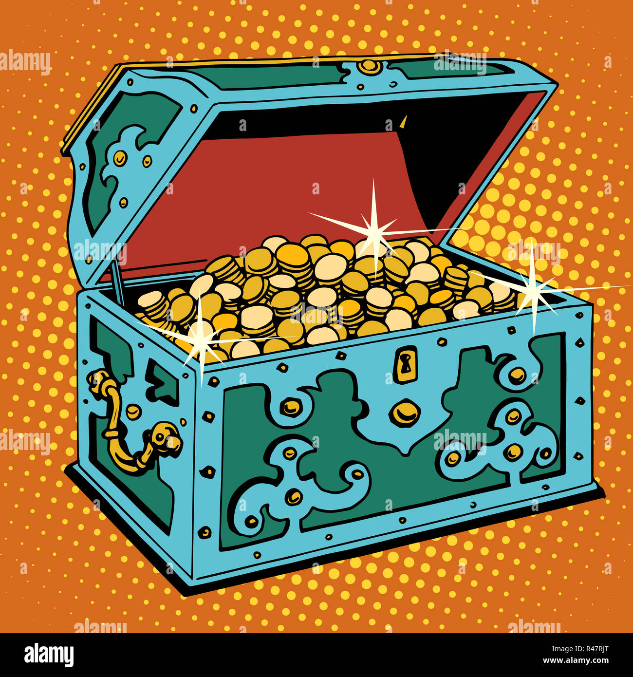 Treasure chest gold coins art work hi-res stock photography and images ...