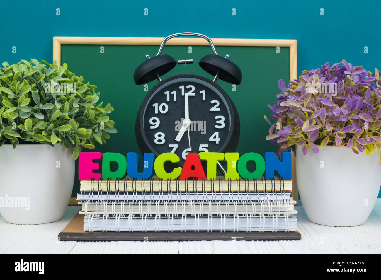 Back to school concept idea, Education text and green chalkboard with ...