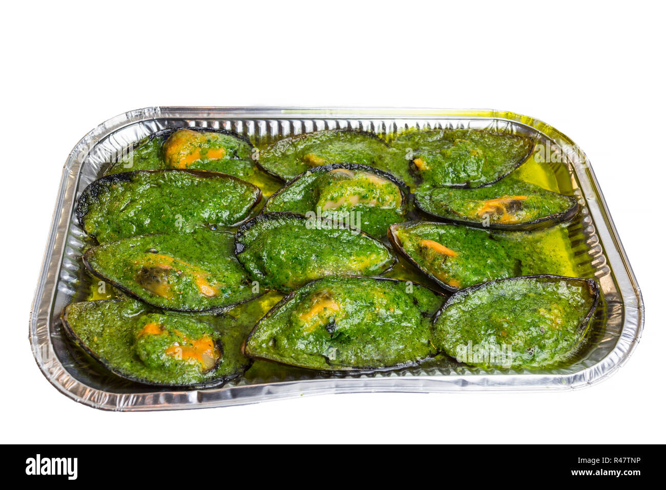 mussels with garlic sauce Stock Photo