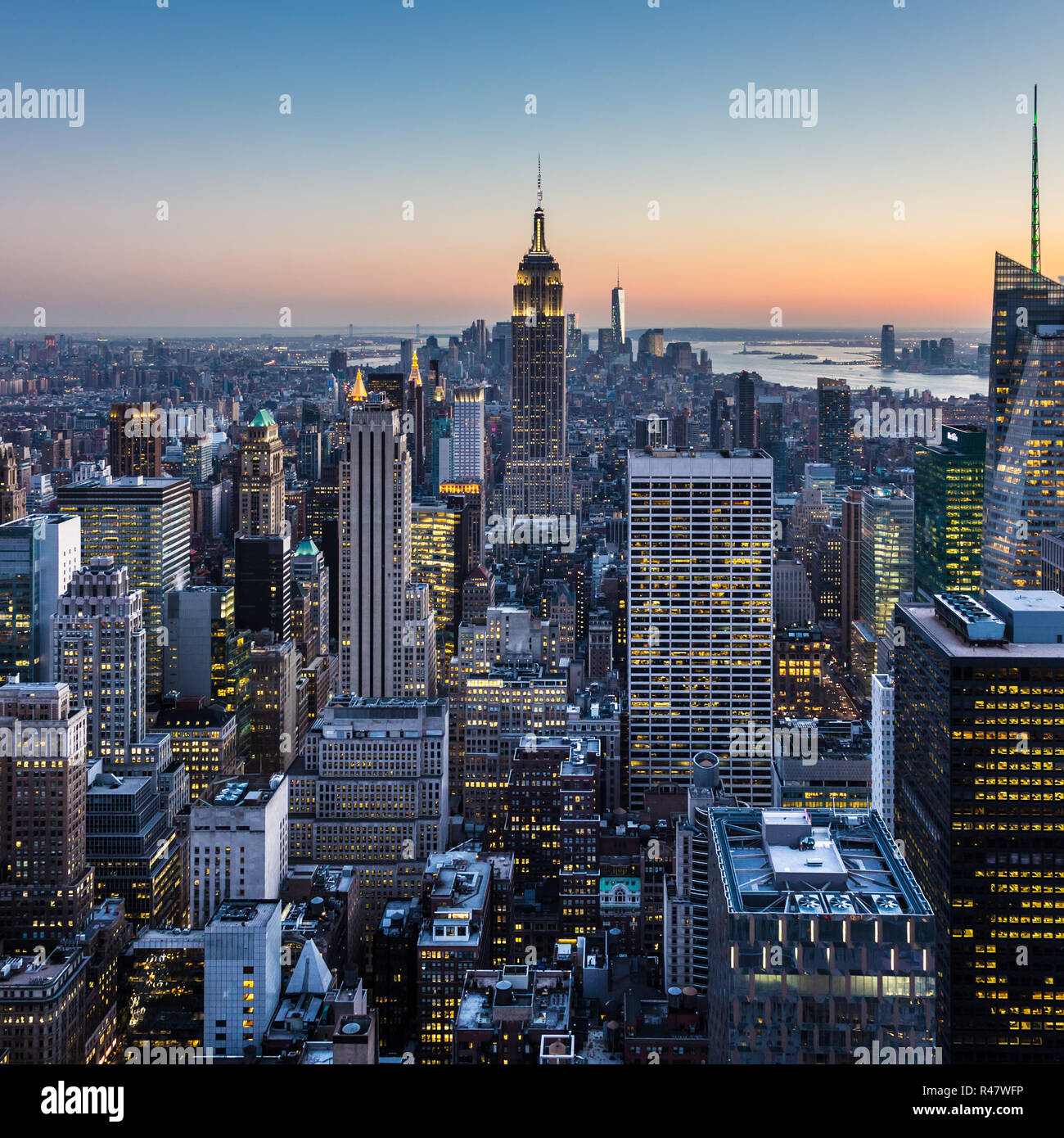 New York City Manhattan downtown skyline Stock Photo - Alamy