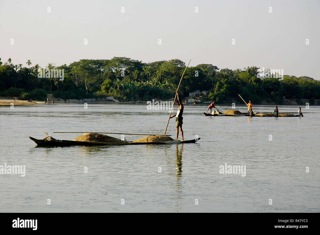Boats on the Someshwari river at Durgapur. Netrokona, Bangladesh. Stock Photo