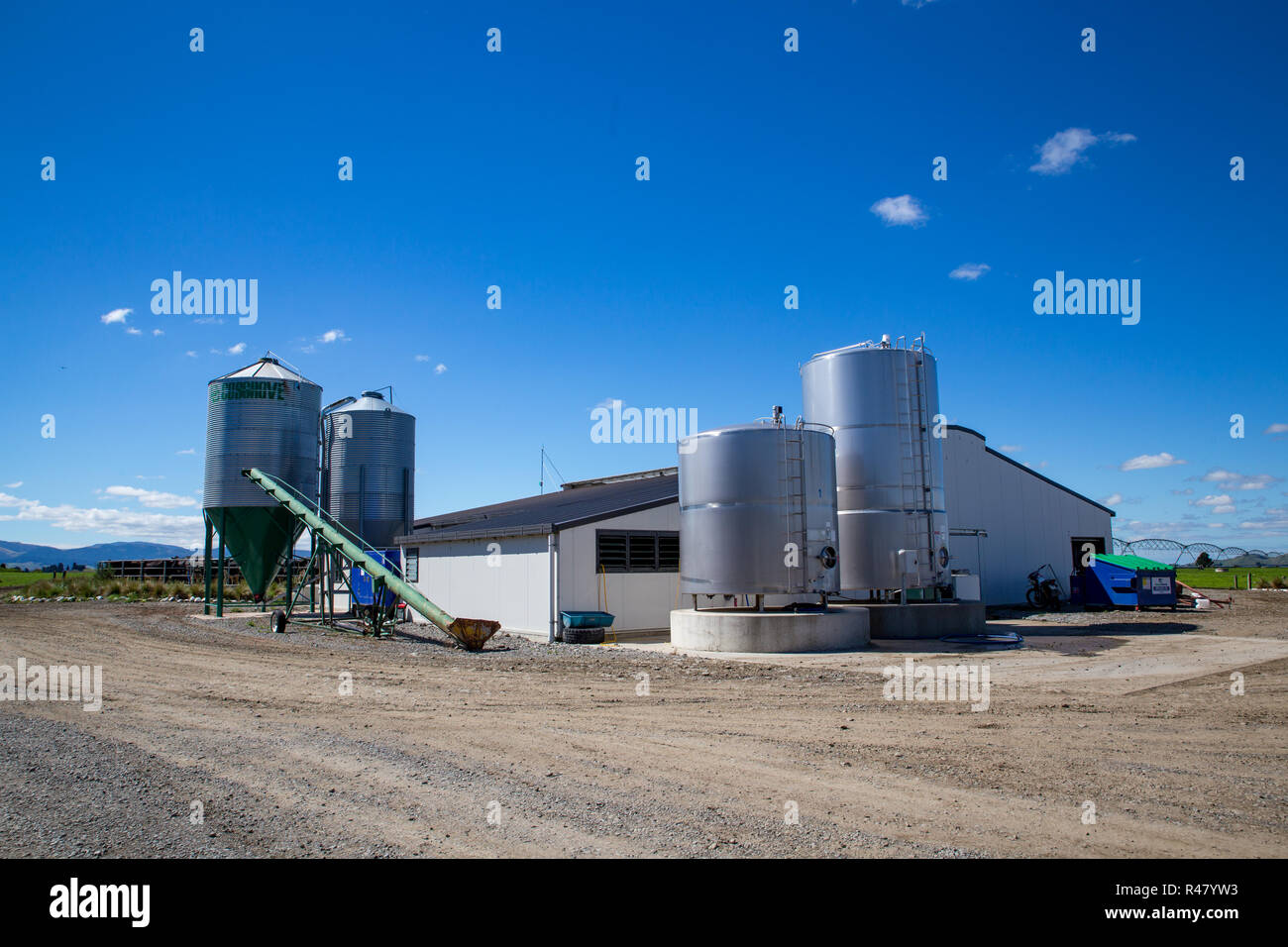 Sheffield, New Zealand - August 03 2018: The exterior of a farm dairy milking shed in New Zealand Stock Photo