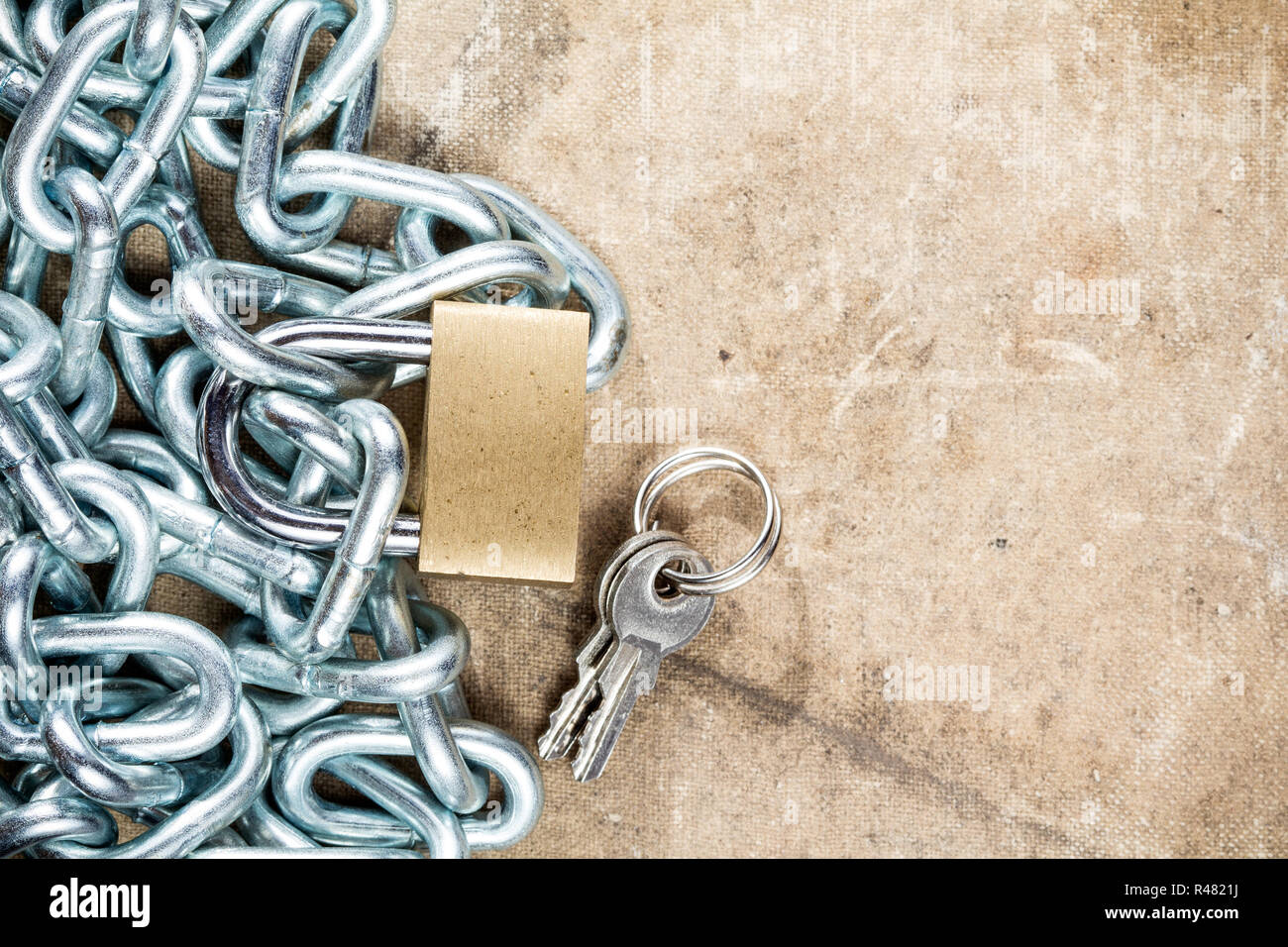 Padlock and  metal chain with copy-space Stock Photo