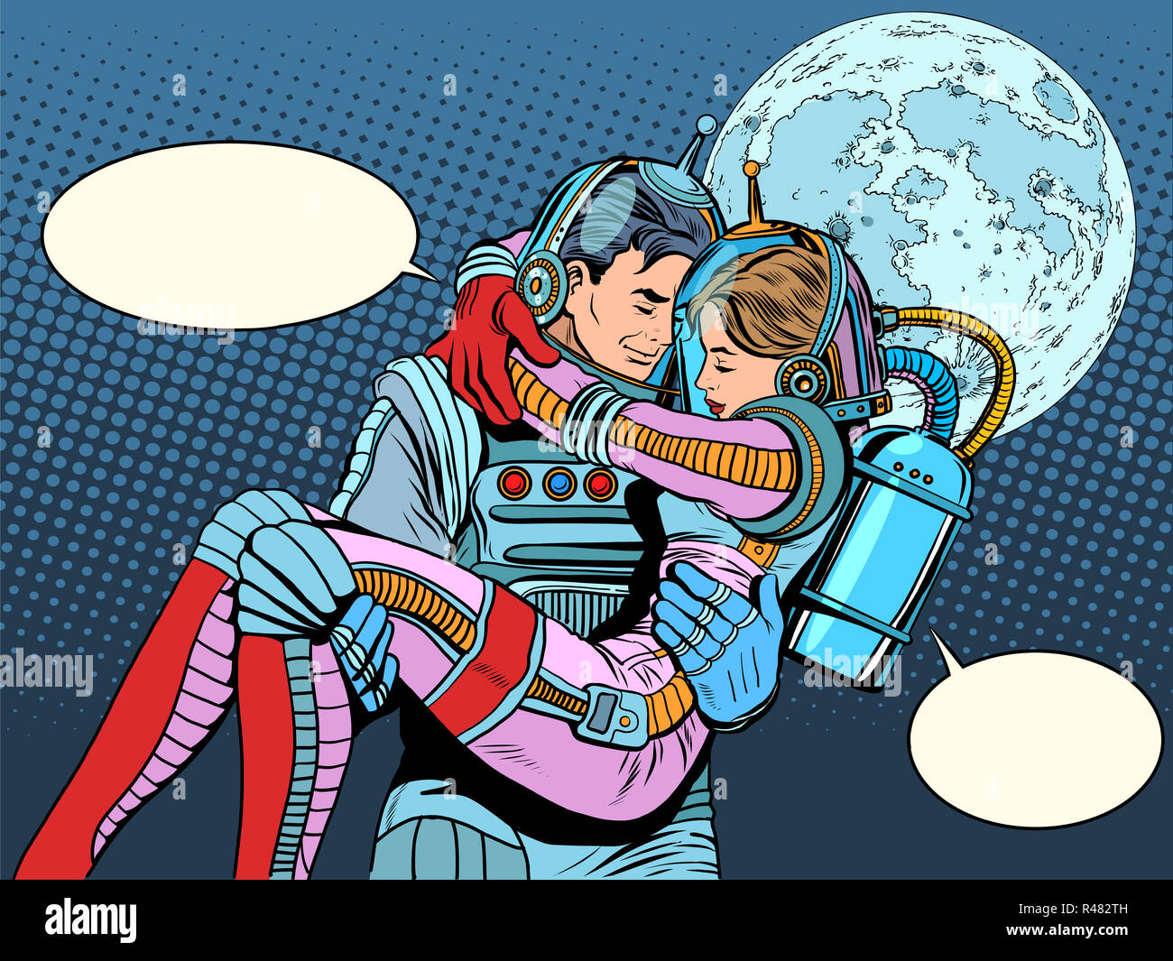 Couple astronauts love man woman Stock Photo