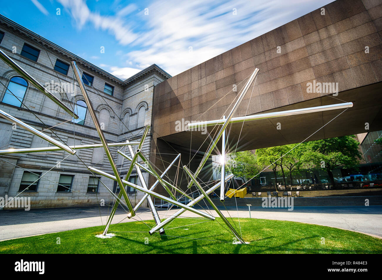 'Forest Devil' by Kenneth Snelson, now resident outside the Carnegie Museum of Art, is an excellent example of “tensegrity” .  Pittsburgh, PA, USA Stock Photo