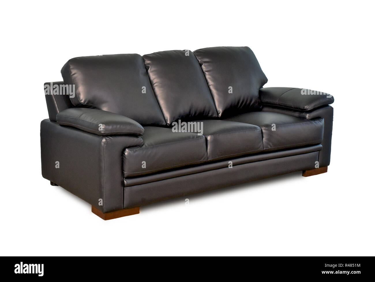 Black leather sofa isolated on white background Stock Photo - Alamy