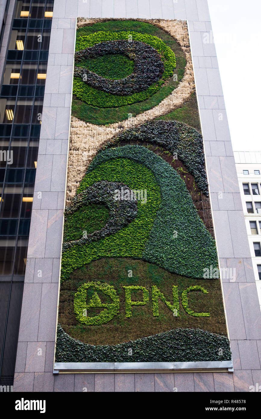 The PNC Financial Services Group, Inc. commissioned this green wall as an innovative way to make its headquarters building more energy- efficient. Stock Photo
