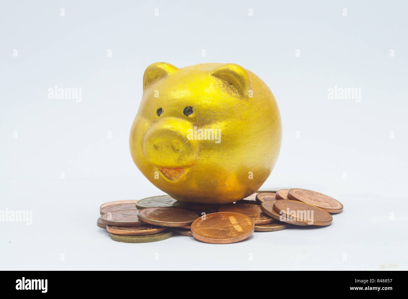 gold coin with the piggy bank Stock Photo - Alamy