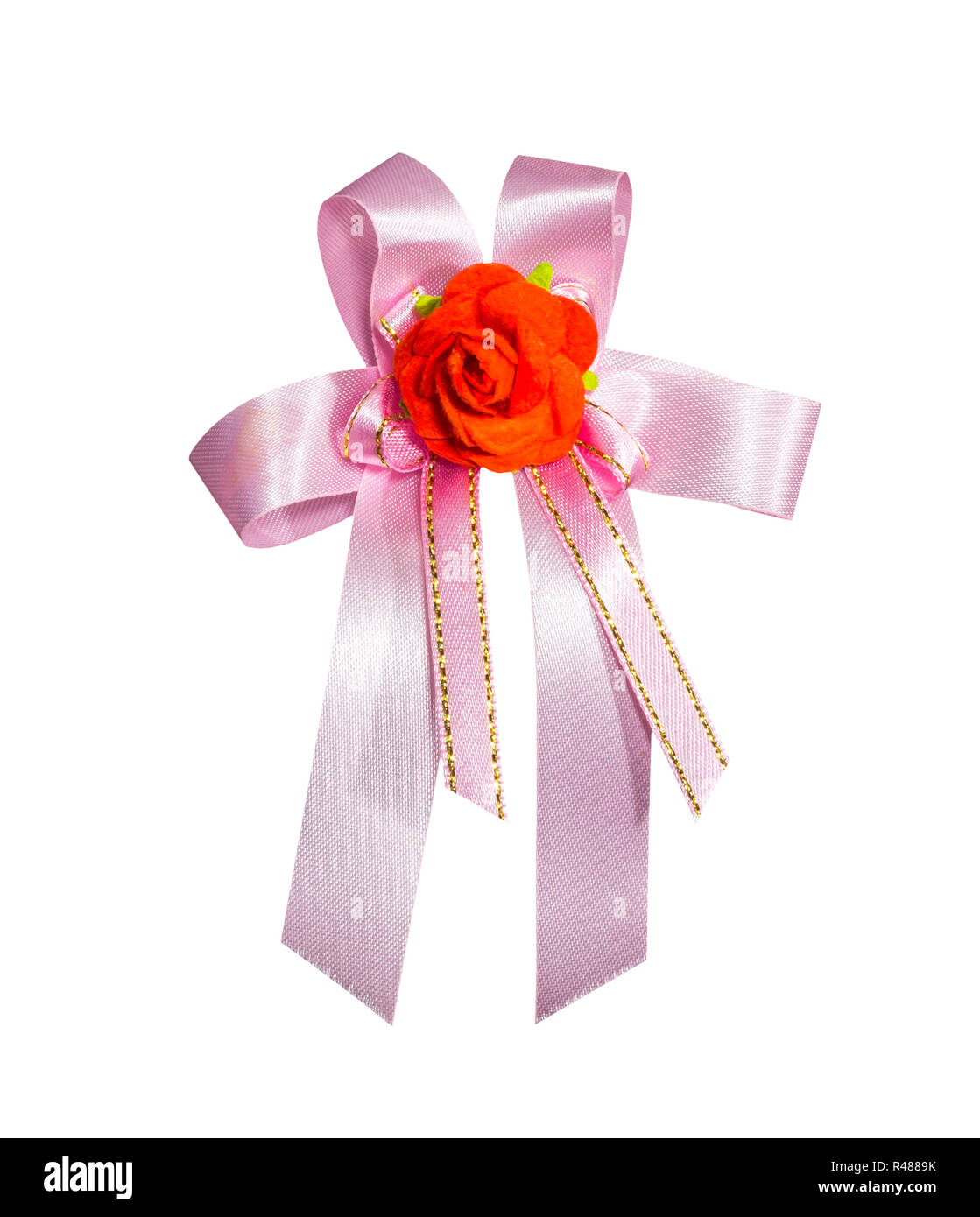Pink ribbon with red rose isolated Stock Photo - Alamy