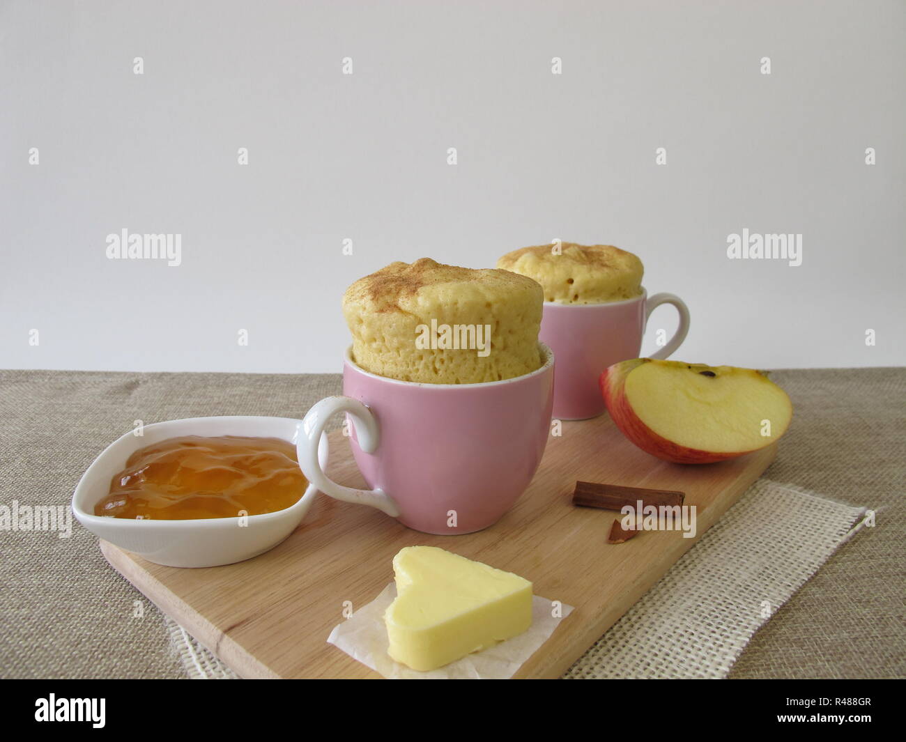 breakfast mug cake with apple jelly and butter Stock Photo Alamy