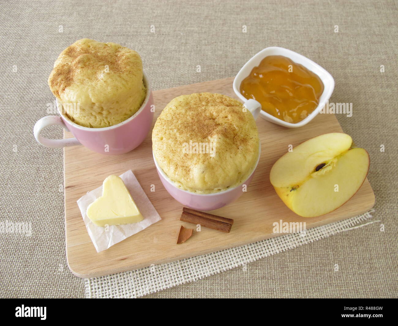 breakfast mug cake with apple jelly and butter Stock Photo Alamy