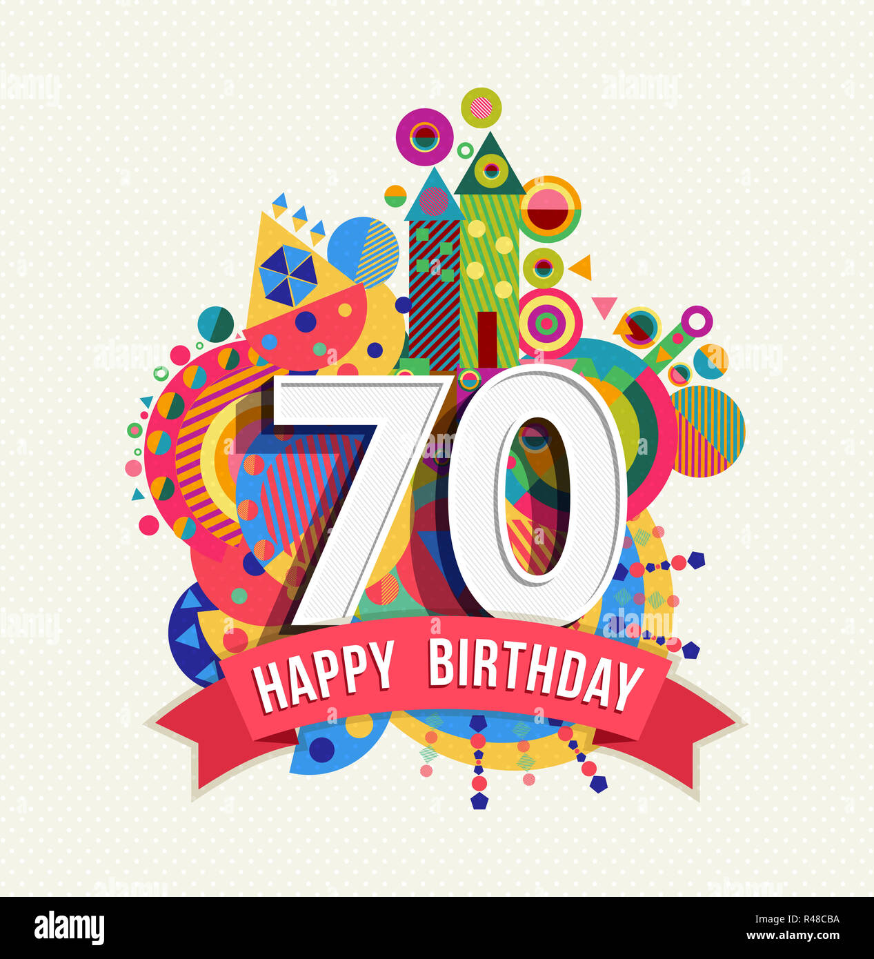 Happy birthday 70 year greeting card poster color Stock Photo - Alamy
