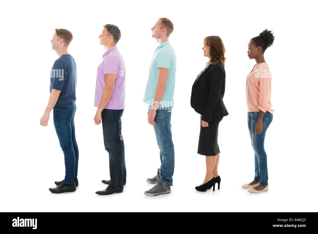 Creative Business People Standing With Manager In Row Stock Photo
