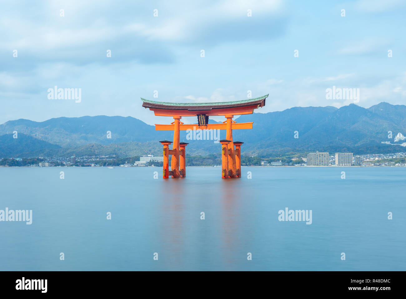 Floating Torii of Itsukushima Shrine in Hiroshima, Japan Stock Photo