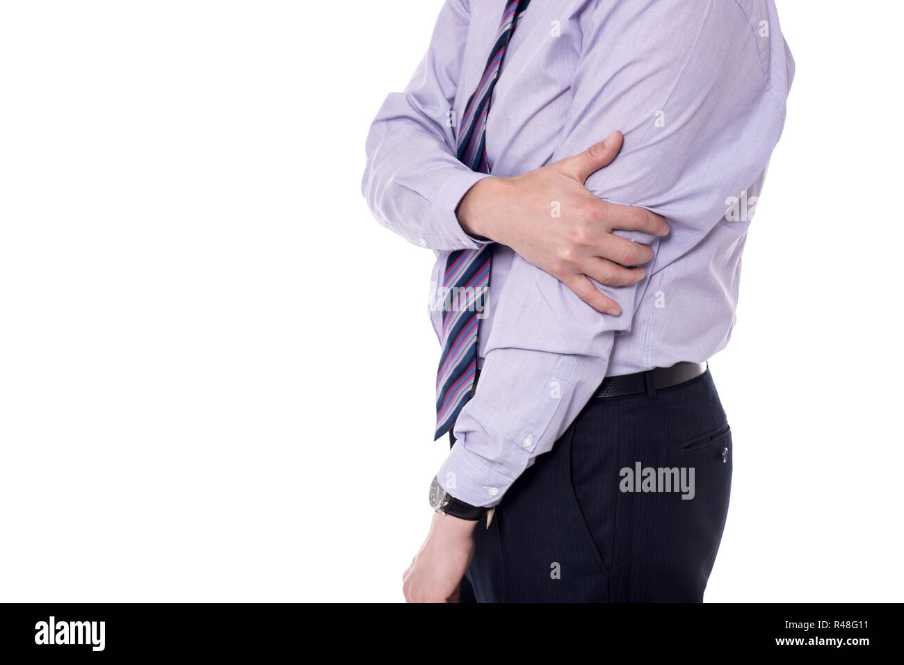 Cropped image of businessman with elbow pain Stock Photo