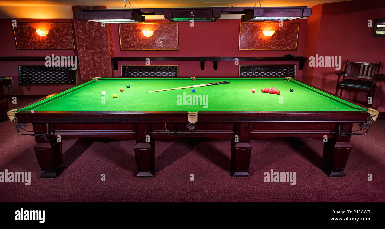 Pool table set up for game stock photo alamy