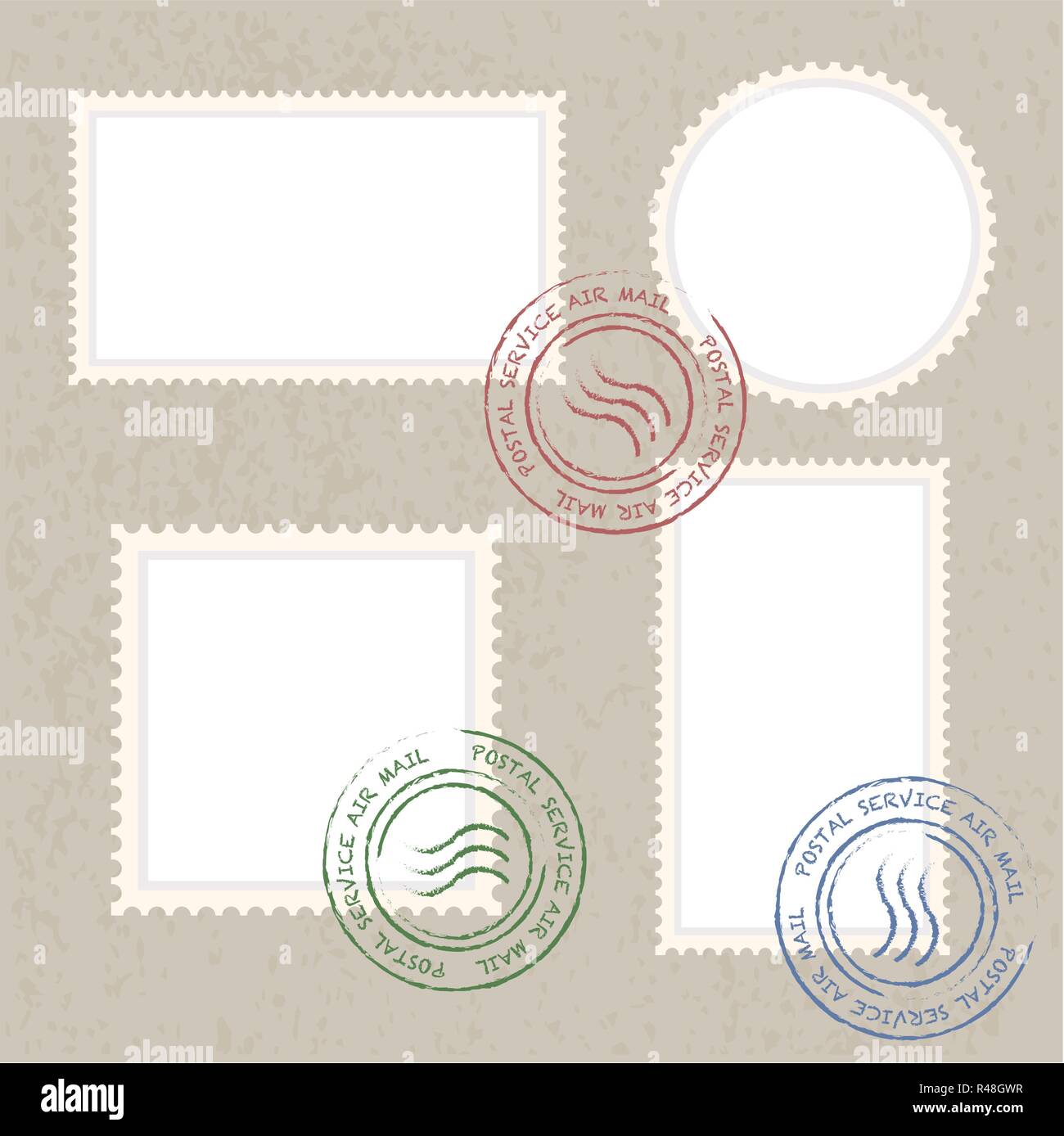 Postage stamps template blank vector illustration with retro colors