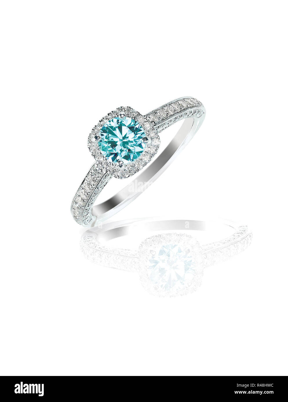 Blue Diamond engagment wedding ring Stock Photo