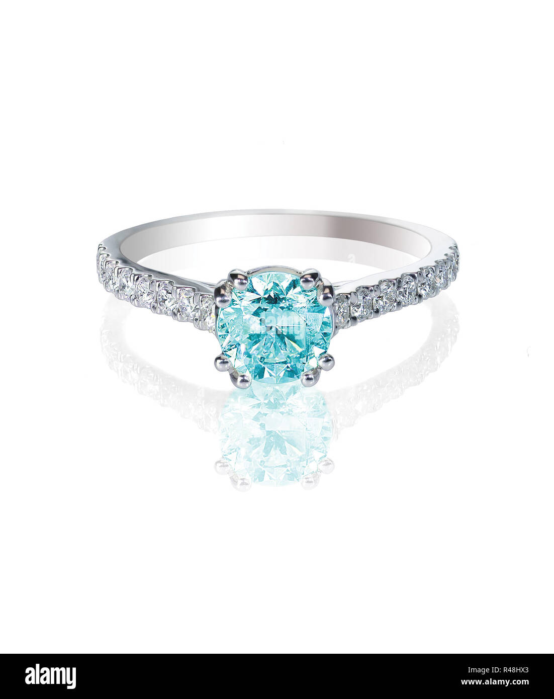 Blue Diamond engagment wedding ring Stock Photo