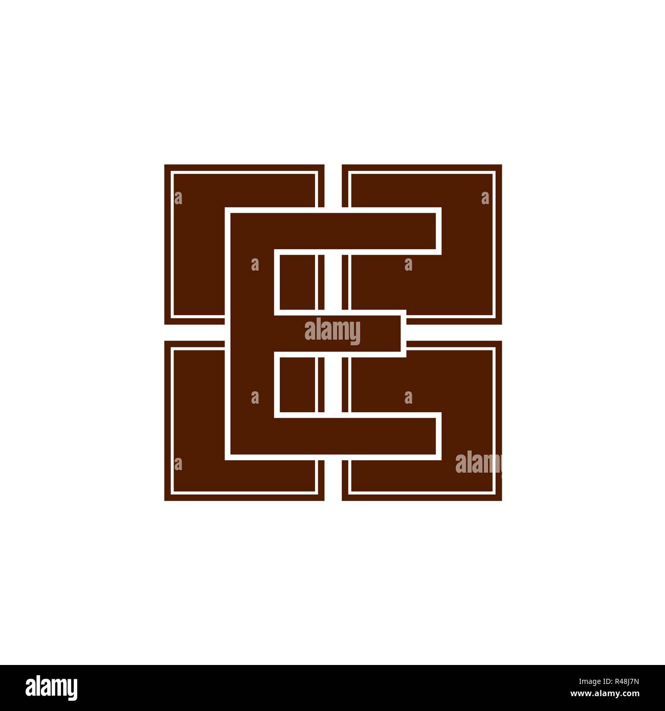 Monochrome E Letter Vector Logo, Digital E Logo, E Letter Icon Design With Square Shape Stock Vector